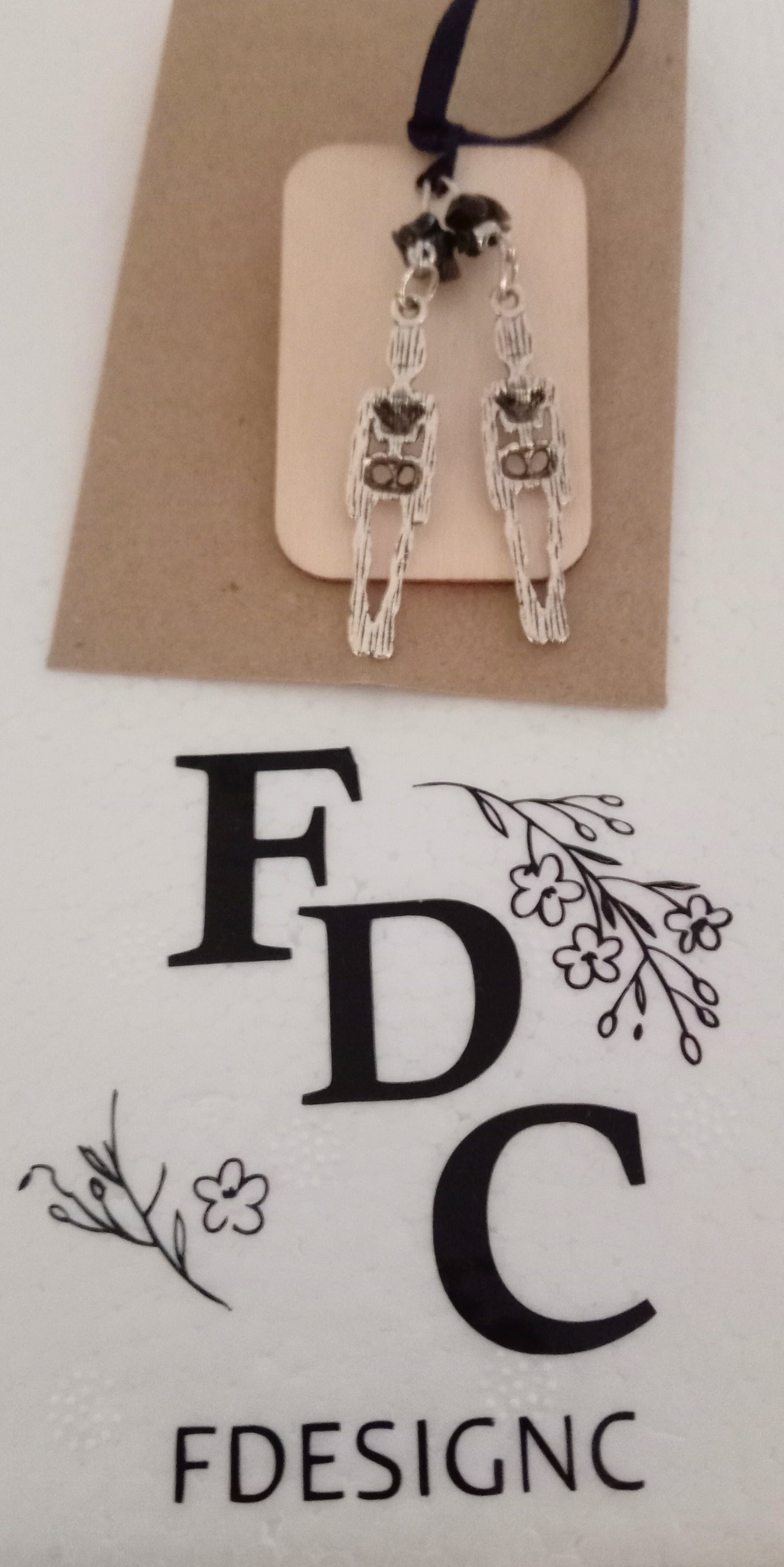 Obsidian skeleton silver earrings