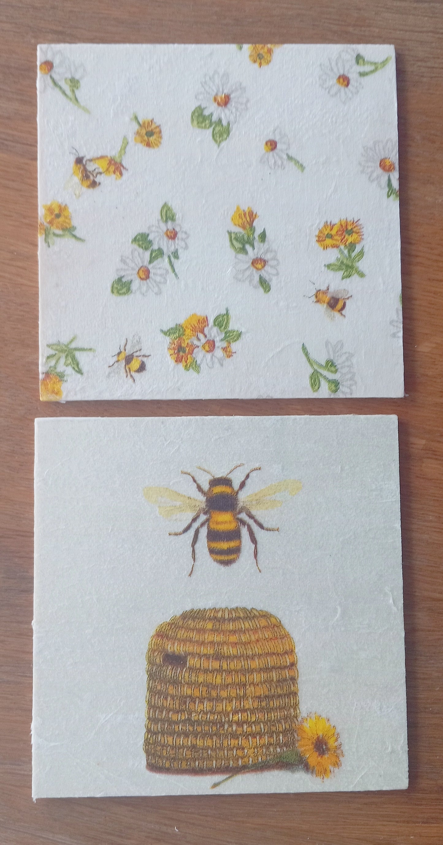 4 x Wooden Honey Bee Inspired Decoupage Coasters