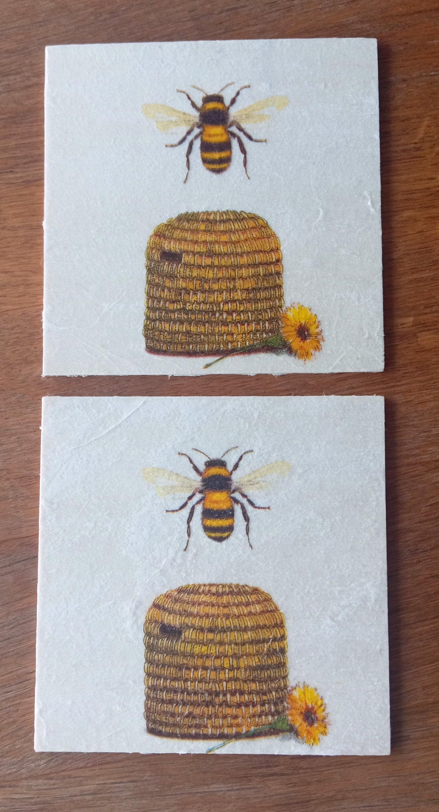 4 x Wooden Honey Bee Inspired Decoupage Coasters